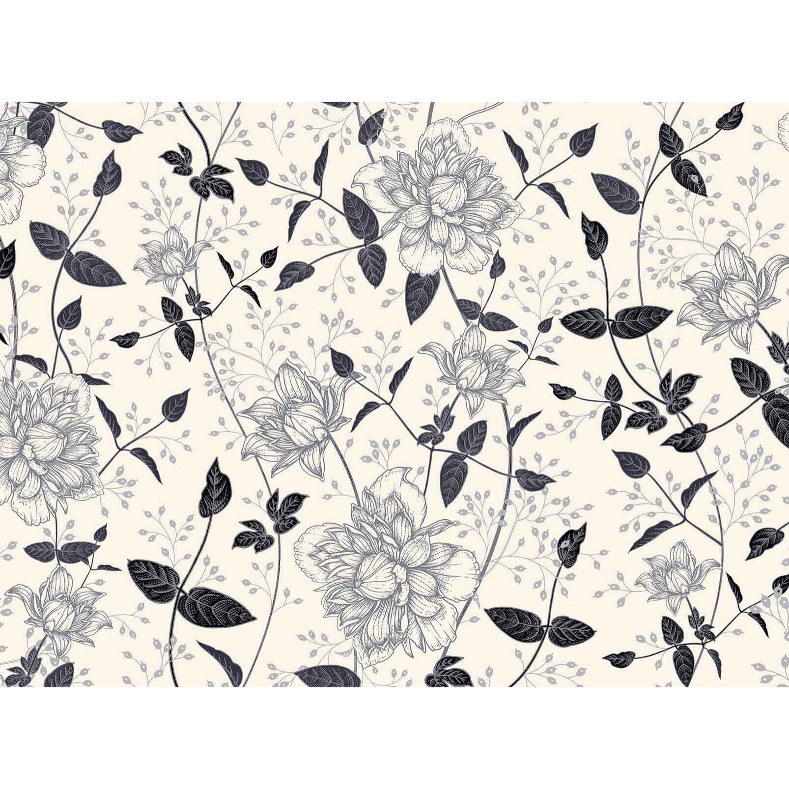 Papier peint panoramique Pivoine b&w  Intissé