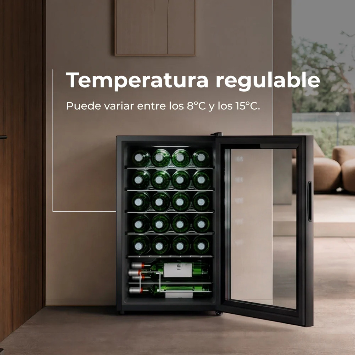 Vinoteca EVVO VT24, capacidad 24 botellas, compresor, 12ºC regulable, auto-defrost, 45 dB, 5 baldas, diseño compacto