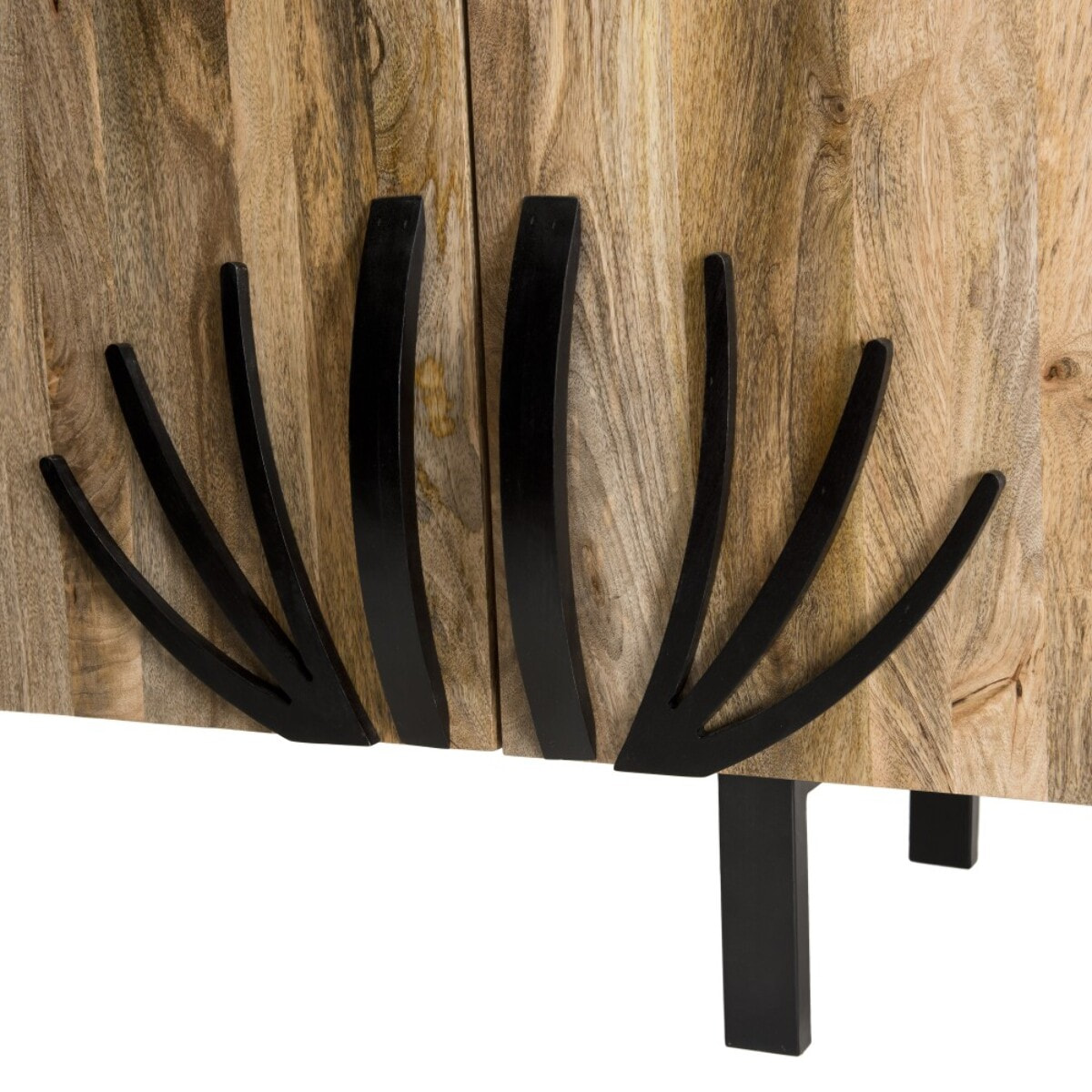 INDRA - Buffet bois Manguier 177x45cm 4 portes 2 étagères déco branches pieds métal Bangalore