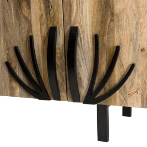 INDRA - Buffet bois Manguier 177x45cm 4 portes 2 étagères déco branches pieds métal Bangalore