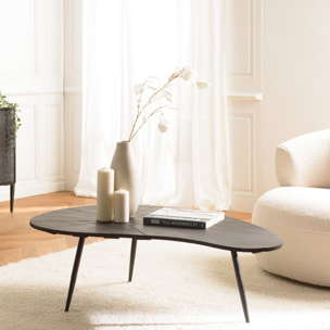 JAMES - Table basse ovoïde plateau texturé noir mat pieds en fer noir