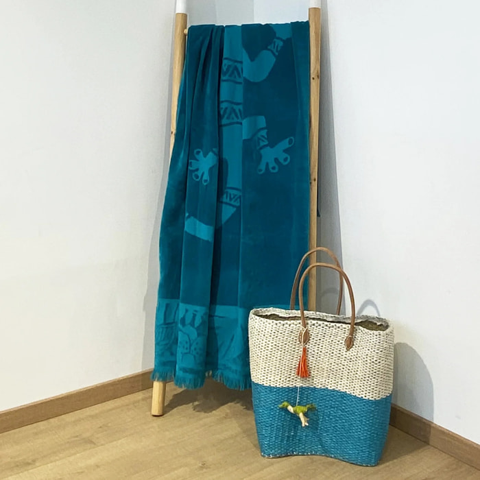 Serviette de plage éponge velours Jacquard ciselée Kariba 90x170 340g/m²