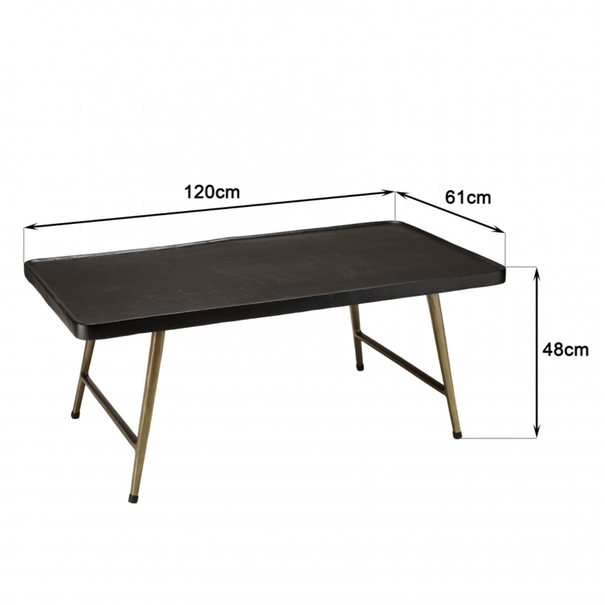 JONAS - Table basse rectangulaire en aluminium plateau noir pieds dorés