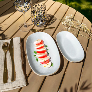 Lot de 6 assiettes ovales en porcelaine blanche et liseré beige 23,5cm NUANCE