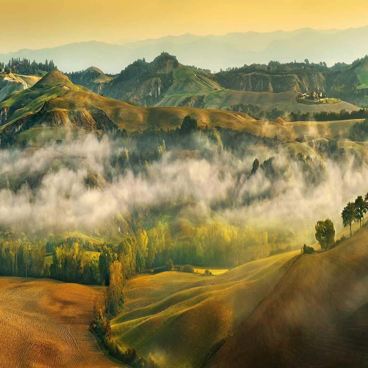 Affiche Paysage de Toscane Affiche + cadre en bois - Chêne