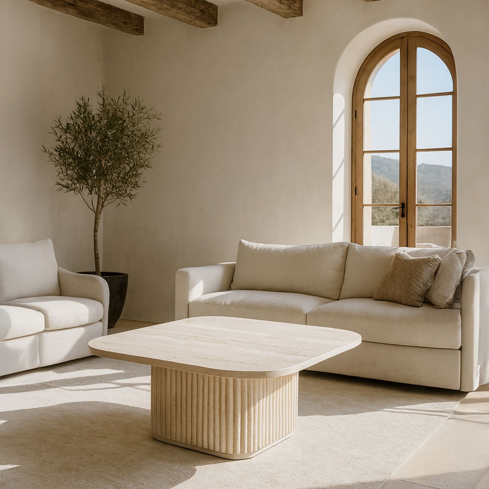 Table basse carré effet travertin 80cm SUSAN