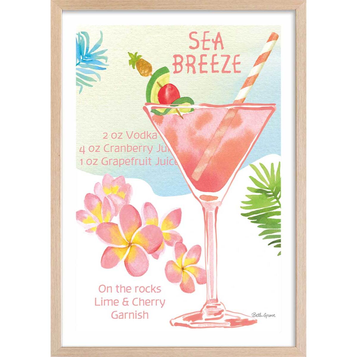 Affiche Sea breeze en aquarelle Affiche + cadre en bois - Chêne