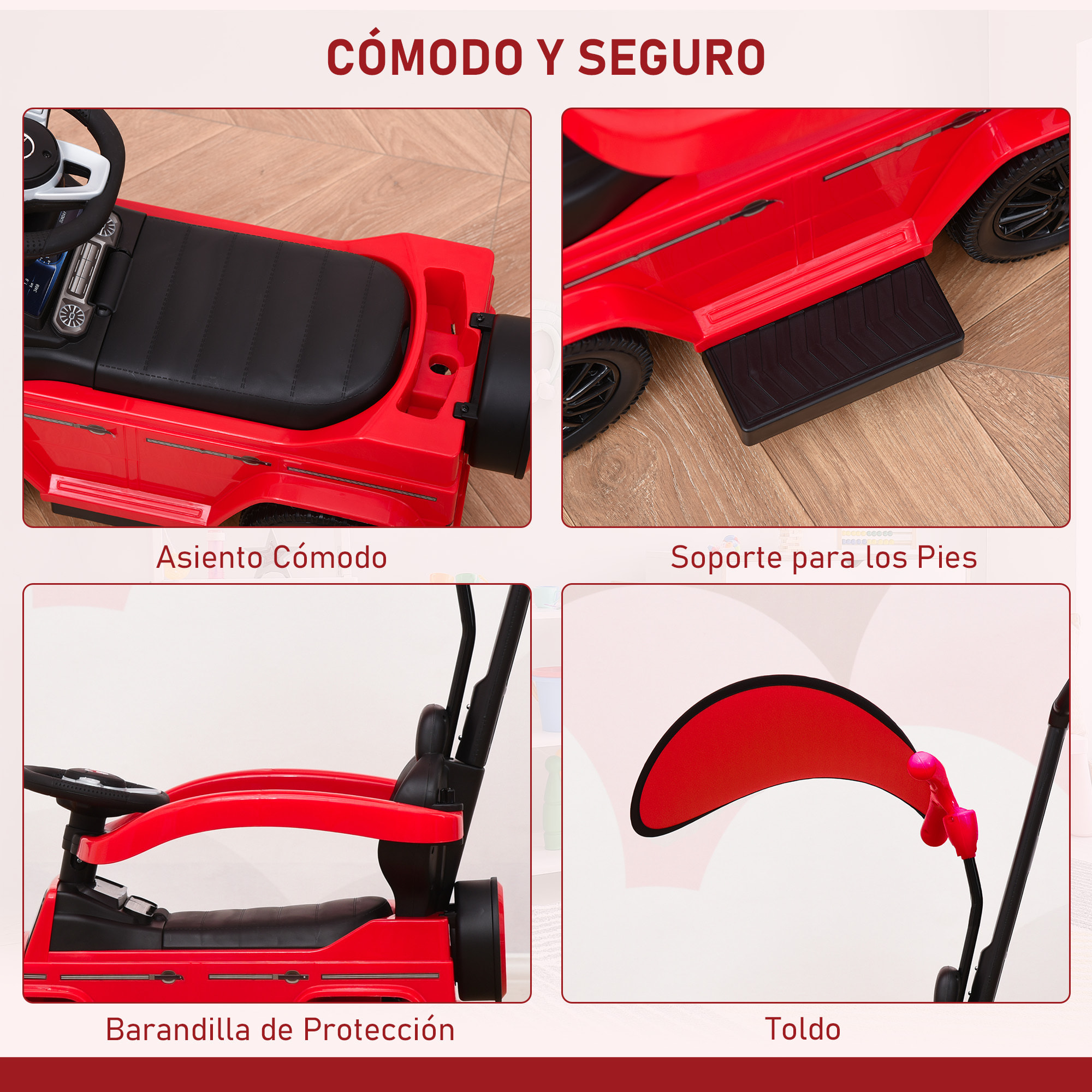 Correpasillos para Niños con Licencia Mercedes G350 Coche Correpasillos para Niños de 1-3 Años con Bocina Capota Extraíble y Barandilla Carga 25 kg 85,5x40,5x95 cm Rojo