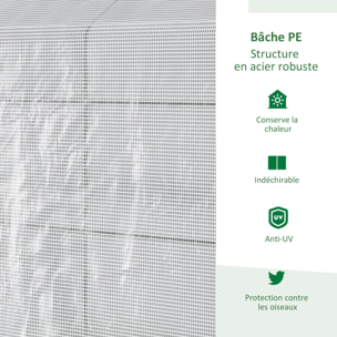 Serre de jardin 2 tablettes dim. 1,86L x 1,2l x 1,9H m porte déroulante acier PE haute densité 140 g/m² transparent blanc