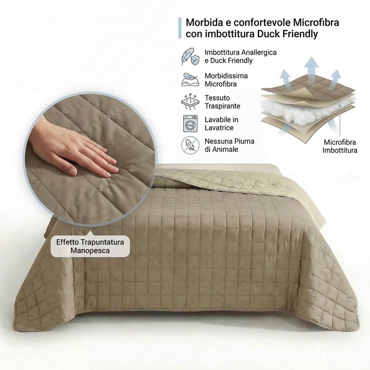 Copriletto matrimoniale estivo leggero double face 260x260 cm, trapunta estiva traspirante e morbida, coperta primaverile elegante e moderna, design reversibile per doppio stile, ideale per stagione calda, resistente e facile da lavare
