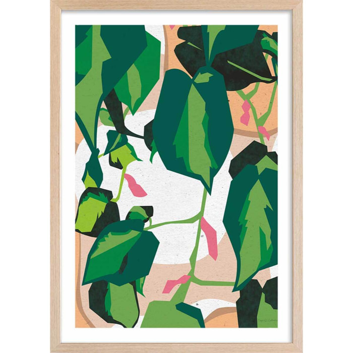 Poster green touch Affiche + cadre en bois - Chêne