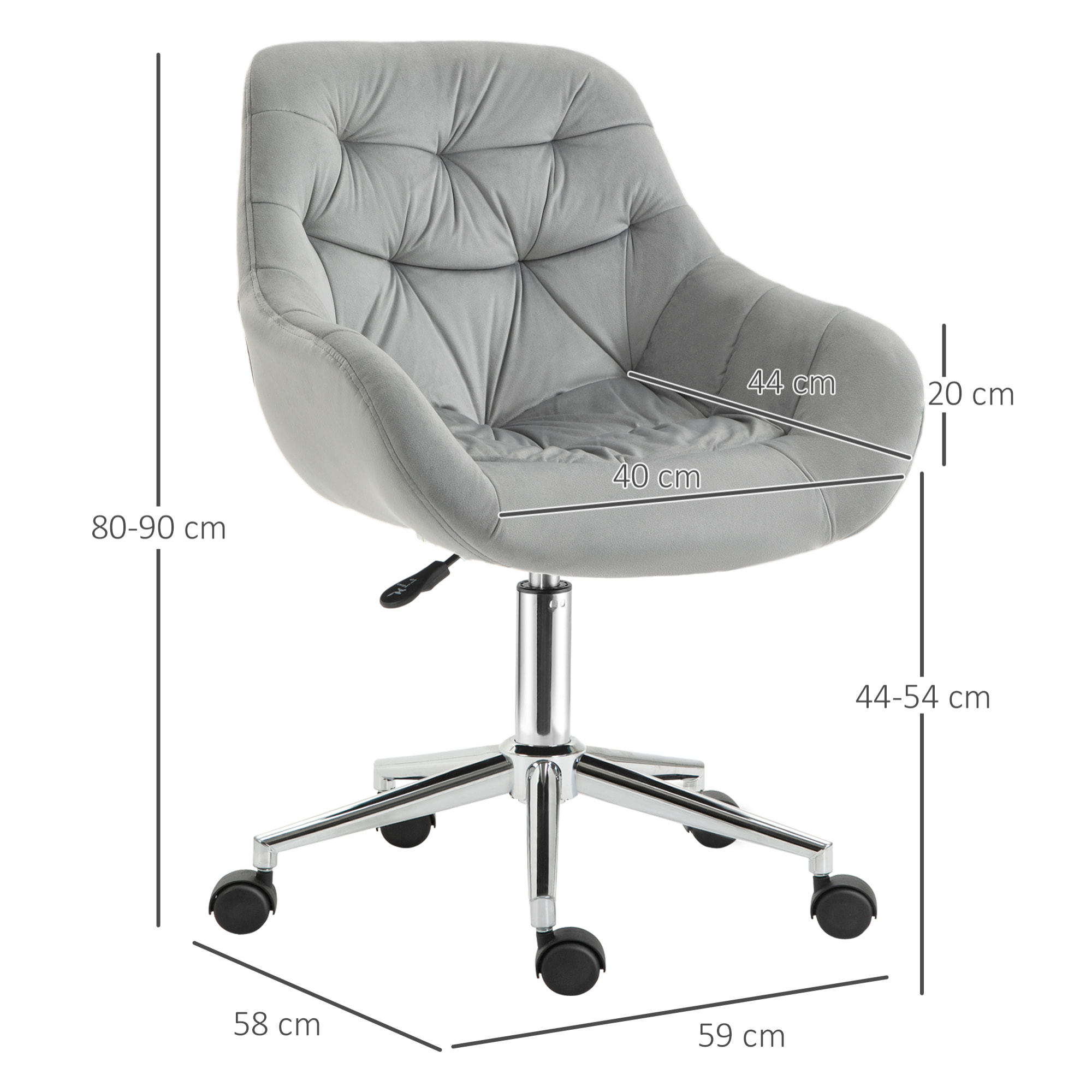 Vinsetto Chaise de bureau design Chesterfield effet capitonné hauteur réglable pivotant 360° piètement chromé velours gris