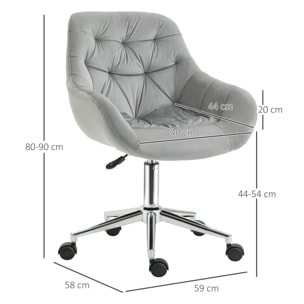 Vinsetto Chaise de bureau design Chesterfield effet capitonné hauteur réglable pivotant 360° piètement chromé velours gris