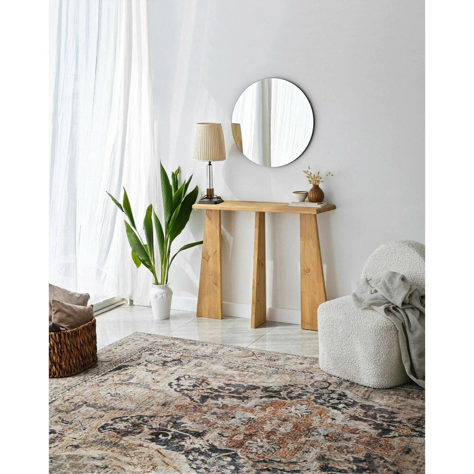 Consolle TomoeGozen, Tavolo multiuso, Mobiletto d'appoggio, Scrivania da corridoio, 100x28h83 cm, Quercia