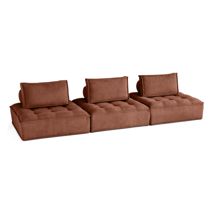 Marisol - canapé modulable droit 3 places - velours texturé - Terracotta