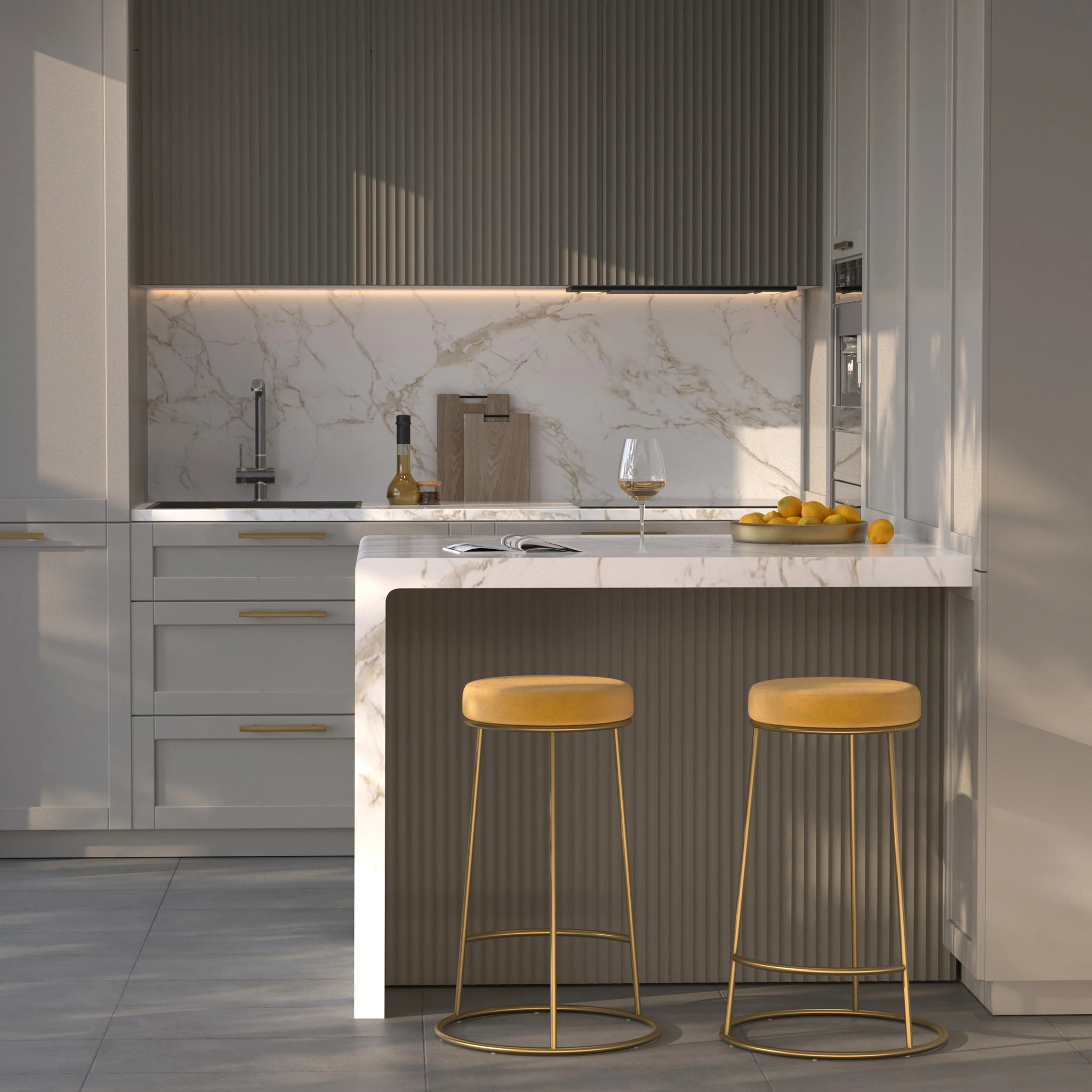 Lot de 2 tabourets pour îlot central 63 cm en velours jaune curry - Kendal