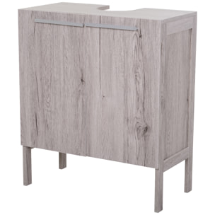 Meuble salle de bain - meuble sous-vasque - placard 2 portes avec étagère - dim. 60L x 30l x 70H cm - MDF imitation bois gris