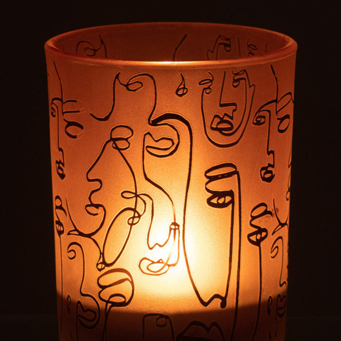 J-Line photophore Happy Faces - verre - terracotta - medium