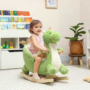 Caballito Balancín para Bebés con Sonido de Dragón, Caballo Balancín de Peluche con Base de Madera, Cinturón de Seguridad, para Niños de 18-36 Meses, Verde