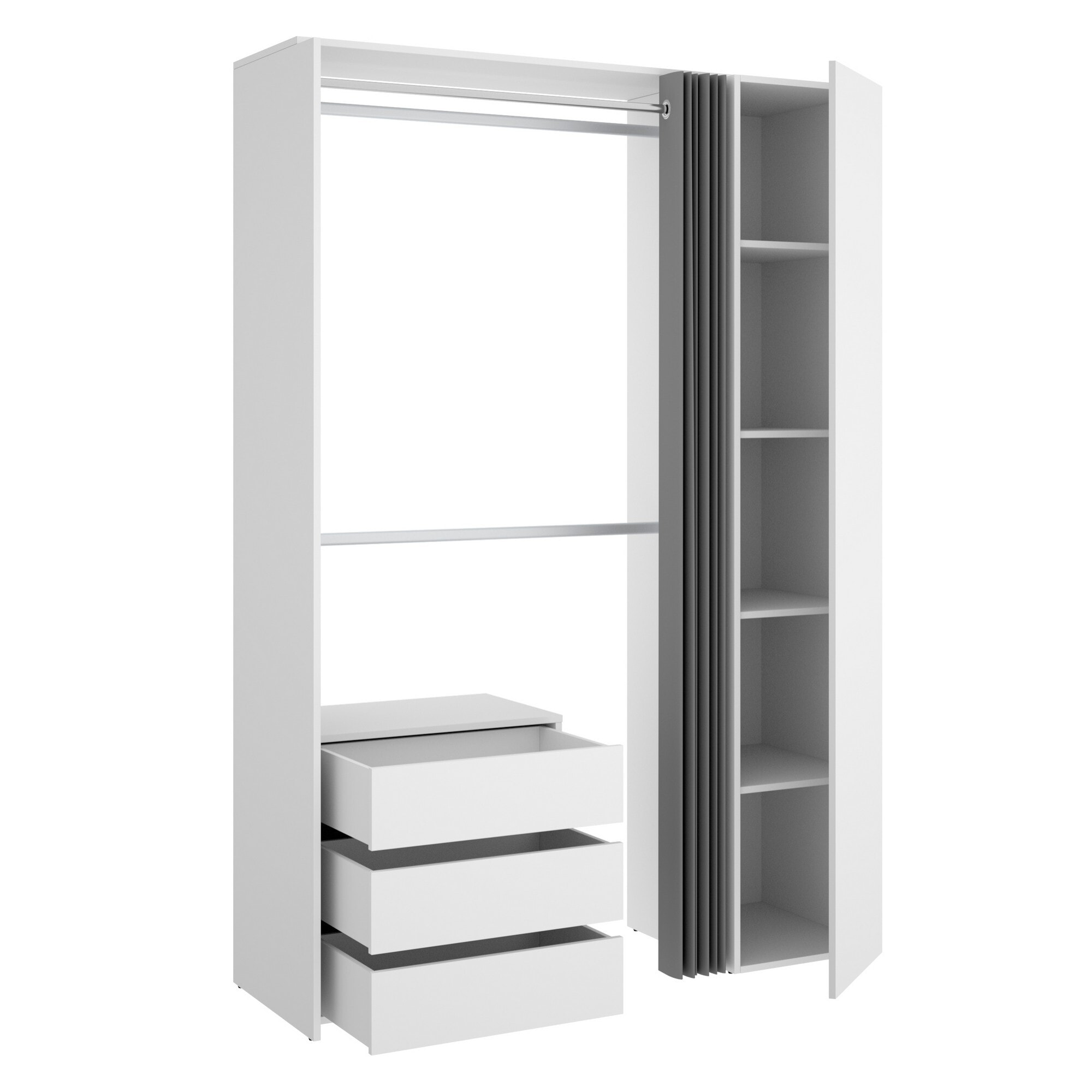 Guardaroba grande Annuck, Struttura per cabina armadio, Mobile appendiabiti aperto, 141x52h205 cm, Bianco e Antracite