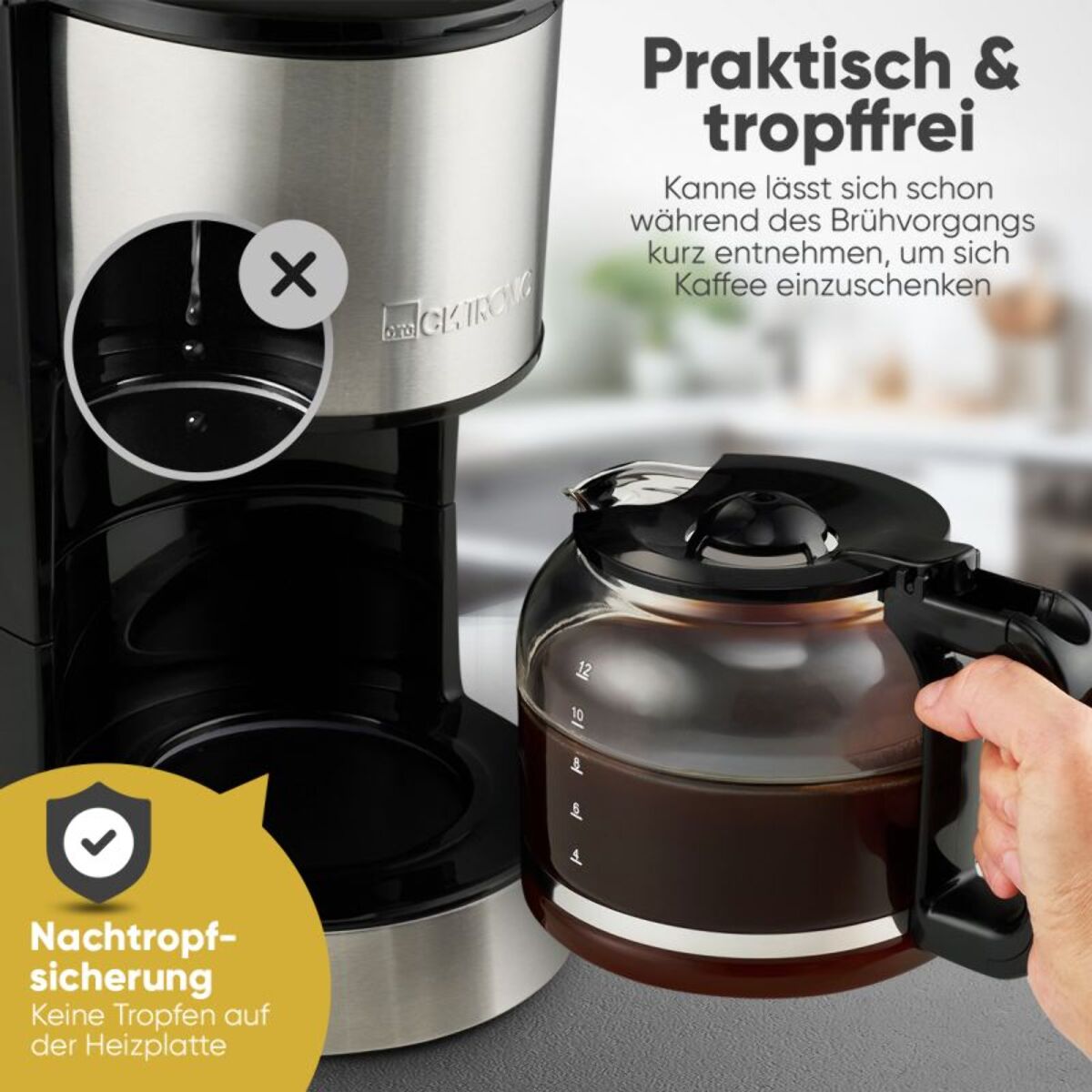 Machine à café 1,5L 800W Inox Clatronic KA3808-Inox