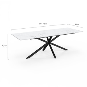 Table à manger extensible Spider 200-240cm effet marbre blanc et noir