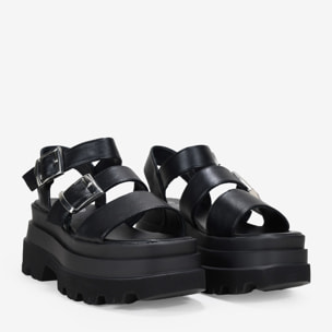 Sandalias de plataforma negras con dos hebillas