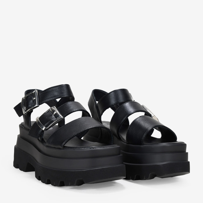 Sandalias de plataforma negras con dos hebillas