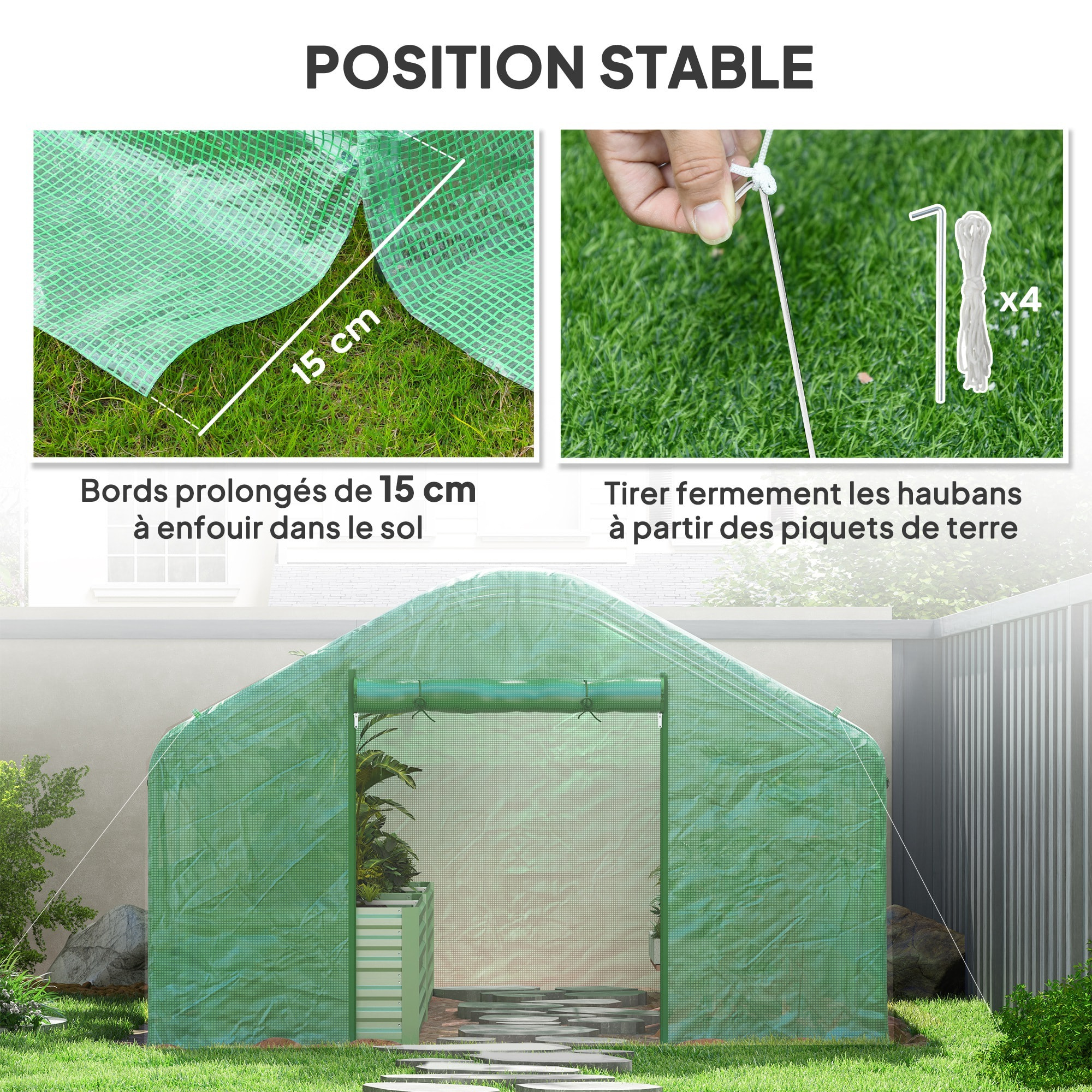 Serre de jardin 12 m² - serre tunnel 4 x 3 x 2 m porte 2 grandes fenêtres enroulables maillées acier galvanisé PE blanc