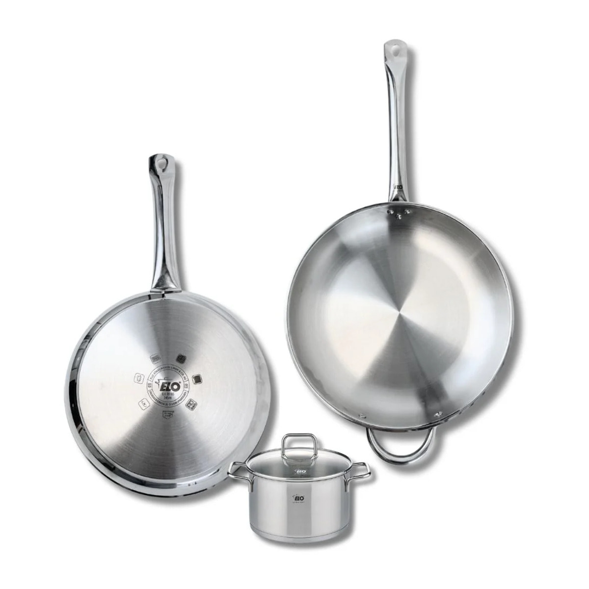 Ensemble de 2 Poêles de cuisson 28 et 32 cm et 1 faitout 14 cm Elo Profi Citrin