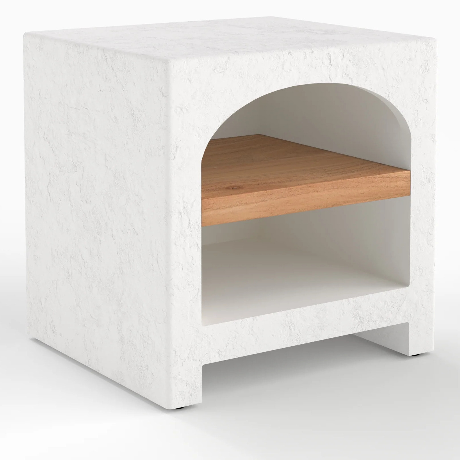 Table de chevet en plâtre blanc cassé et bois d'acacia - Fira