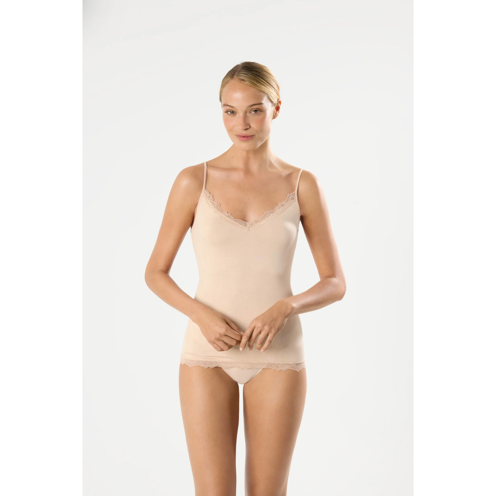 Canottiera con spalline in bambù beige