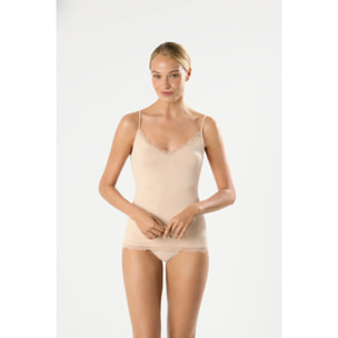 Canottiera con spalline in bambù beige
