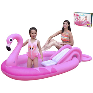 PISCINETTA GONFIABILE FLAMINGO 213X123X78CM CON SCIVOLO E SPRUZZATORE