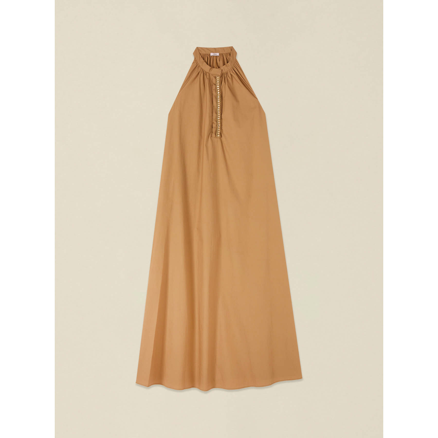 Oltre - Vestido largo en popelín con detalle joya - Beige