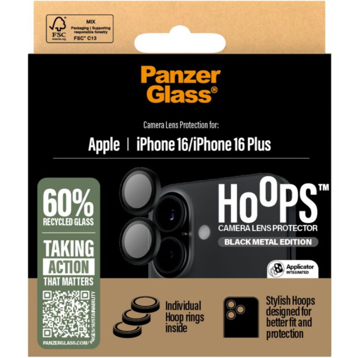 Protège objectif PANZERGLASS iPhone 16/16 Plus protège objectif Hoops