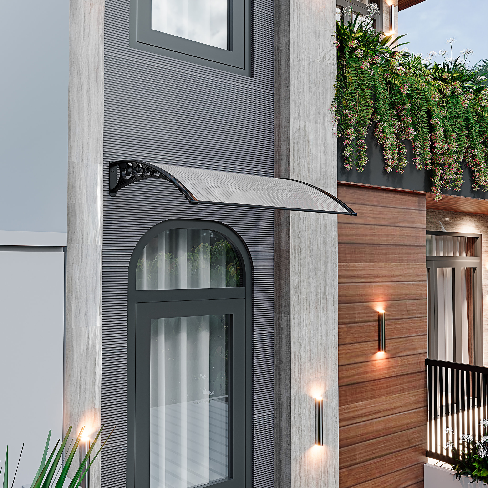 Pensilina Per Copertura In Policarbonato Alveolare Tettoia Modulabile Per Esterno Porte Balcone Finestre Elegante Resistente Trasparente 80 x 120 cm