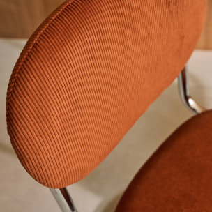 Lot de 2 chaises cantilever arrondie métal. velours côtelé camel et pieds chromés - L 47 x P 54.5 x H 81cm - Maloa