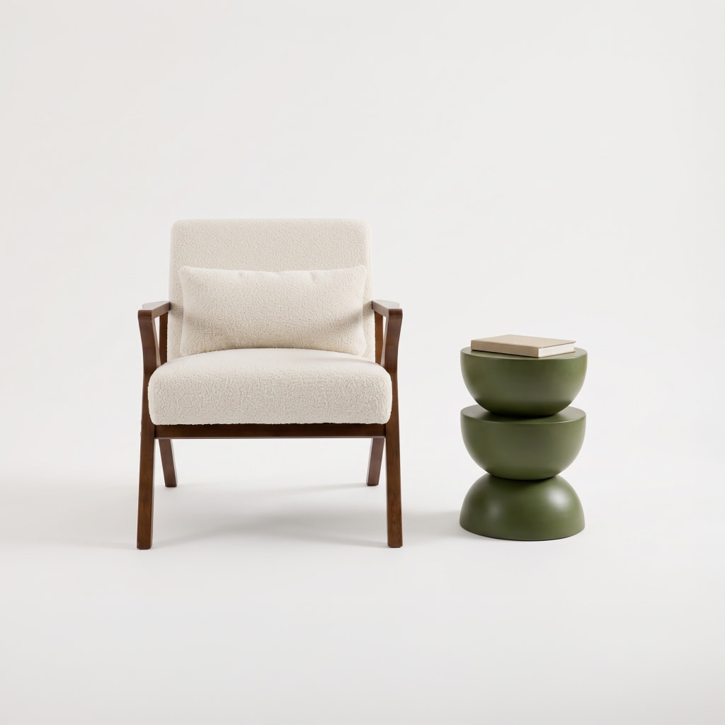Fauteuil scandinave bois d'hévéa et bouclette ANTOINE