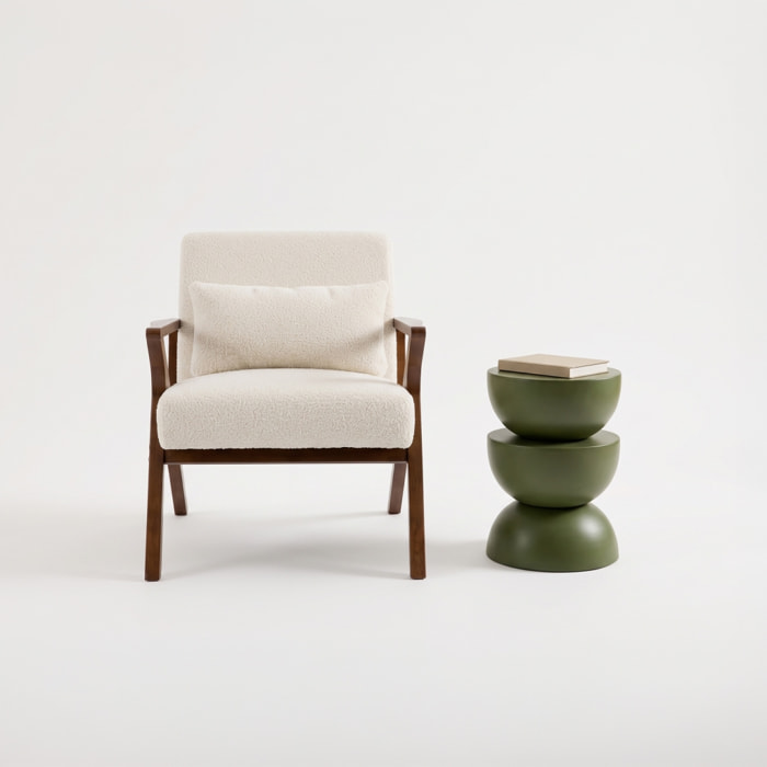 Fauteuil scandinave bois d'hévéa et bouclette ANTOINE