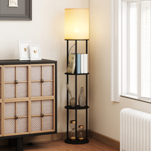 Lámpara de Pie con Estantes, Lámpara con 3 Temperaturas de Color, Control Remoto, para Salón, Dormitorio, Oficina, Negro