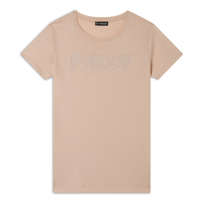 T-Shirt in jersey modal con Logo Strass
