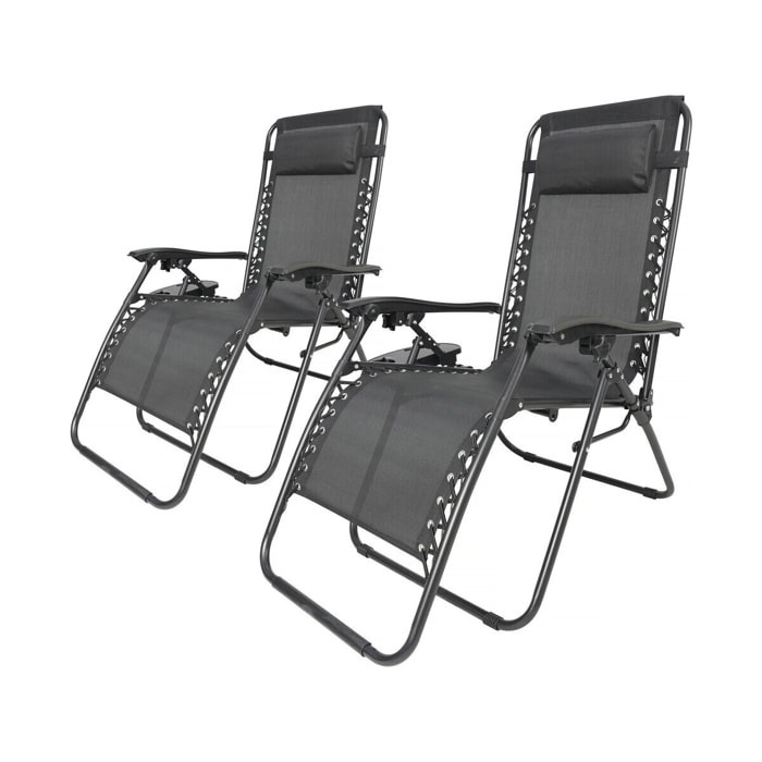 Lot de 2 Fauteuils de jardin inclinable zéro gravité "Sintra" - Noir