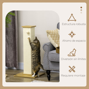 Poste Rascador para Gatos con Poste de Sisal y Bola Colgante 38x38x80 cm Roble