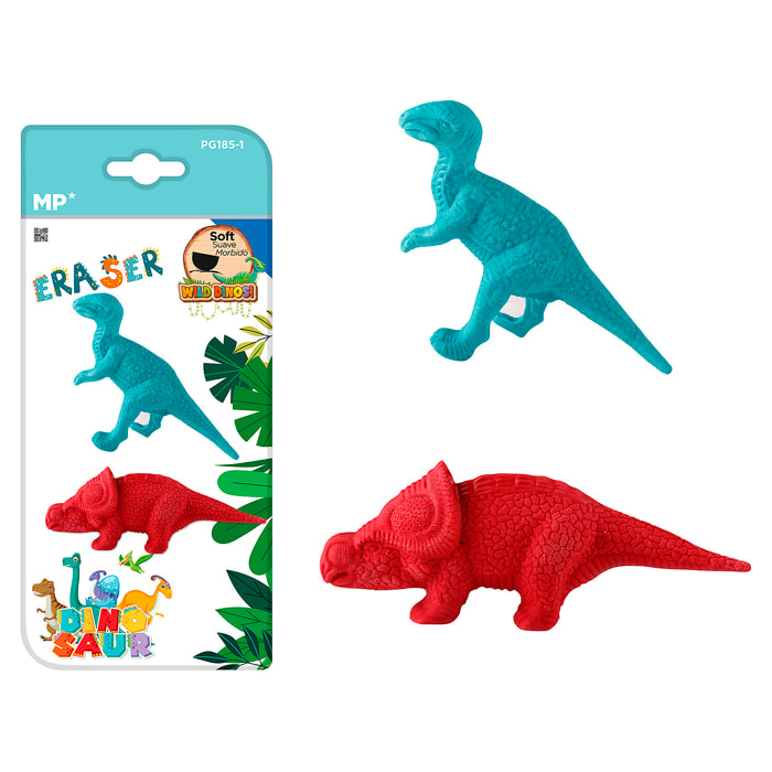 12 PACKS DE BORRADOR DE COLOR DINOSAURIO 2 Uds. VELOCIRAPTOR Y PROTOCERATOPS.