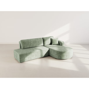 Miro - Canapé d'angle droit 4 places convertible avec coffre en velours texturé - Vert sauge