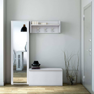 Mobile da ingresso Tanzanite, Entratina moderna con appendiabiti, Mobile con scarpiera, Armadietto con specchio, Cm 50x32h182, Bianco