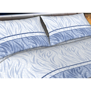 Completo Lenzuola in Flanella Morbida e Calda Made In Italy disegno Flames Azzurro