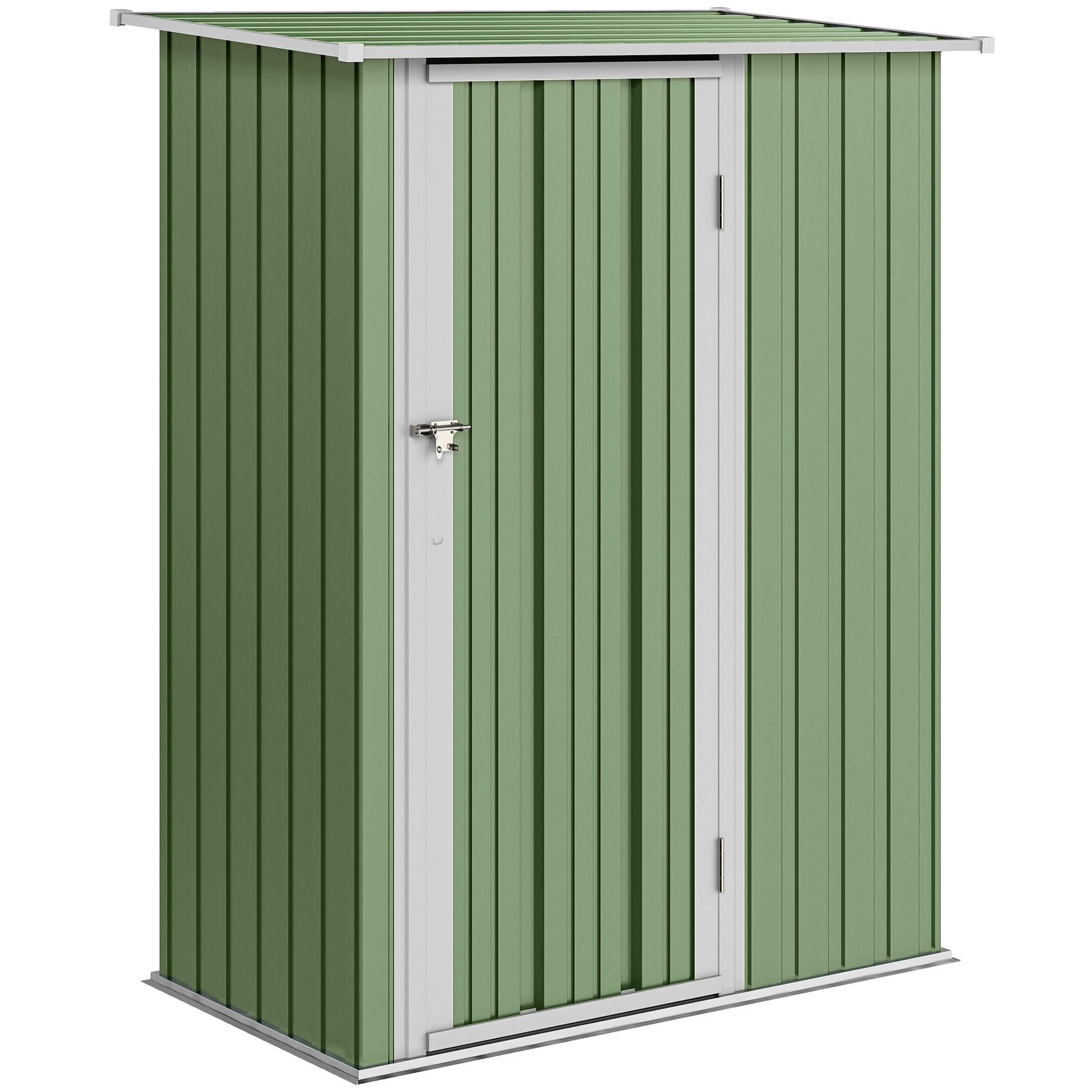 Caseta de Jardín 1,07 m² 142x86x189 cm Cobertizo Exterior Metálico con Puerta Cerradura y Orificios de Drenaje para Almacenamiento de Herramientas Verde Claro