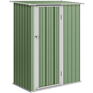 Caseta de Jardín 1,07 m² 142x86x189 cm Cobertizo Exterior Metálico con Puerta Cerradura y Orificios de Drenaje para Almacenamiento de Herramientas Verde Claro